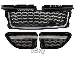 Black+Silver Front grille+side vents Autobiography for Range Rover Sport 05-09